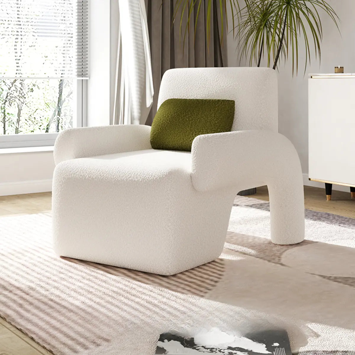 Small Beige Sherpa Pillow Back Reclining Arm Chair — Beige / Sherpa