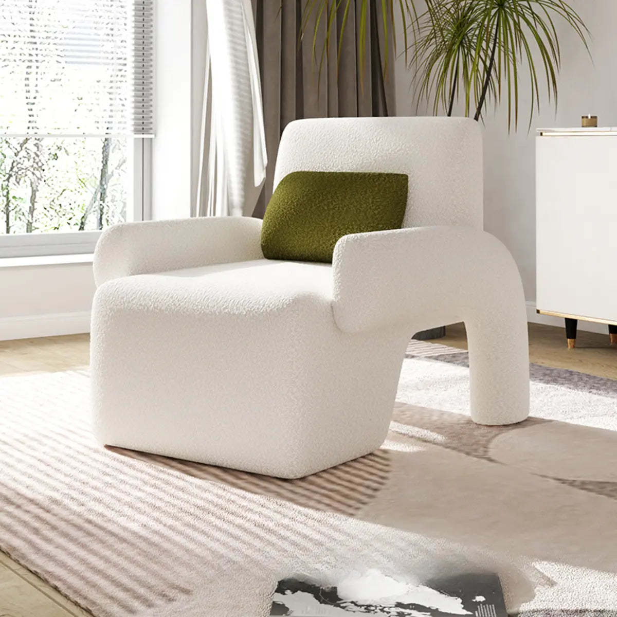 Small Beige Sherpa Pillow Back Reclining Arm Chair — Beige / Sherpa