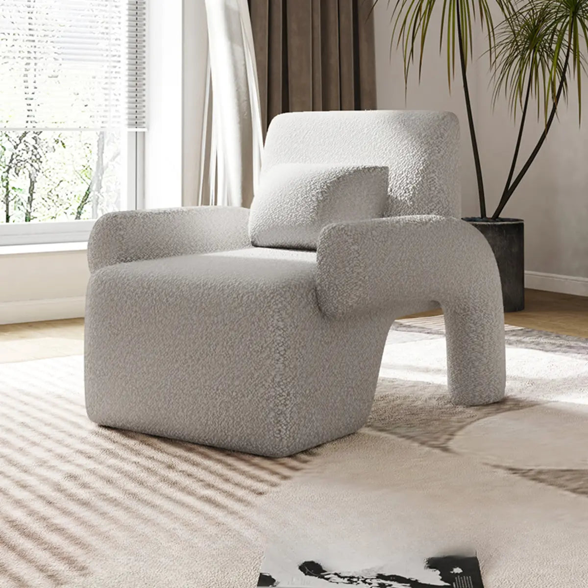 Small Beige Sherpa Pillow Back Reclining Arm Chair — Caramel / Sherpa
