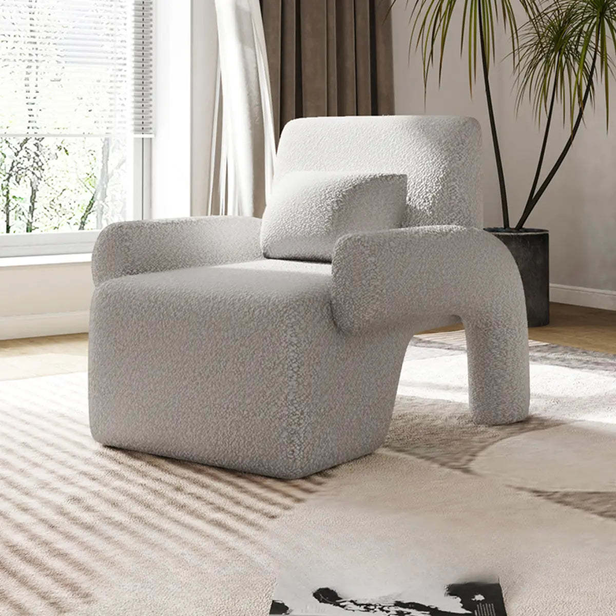 Small Beige Sherpa Pillow Back Reclining Arm Chair — Caramel / Sherpa