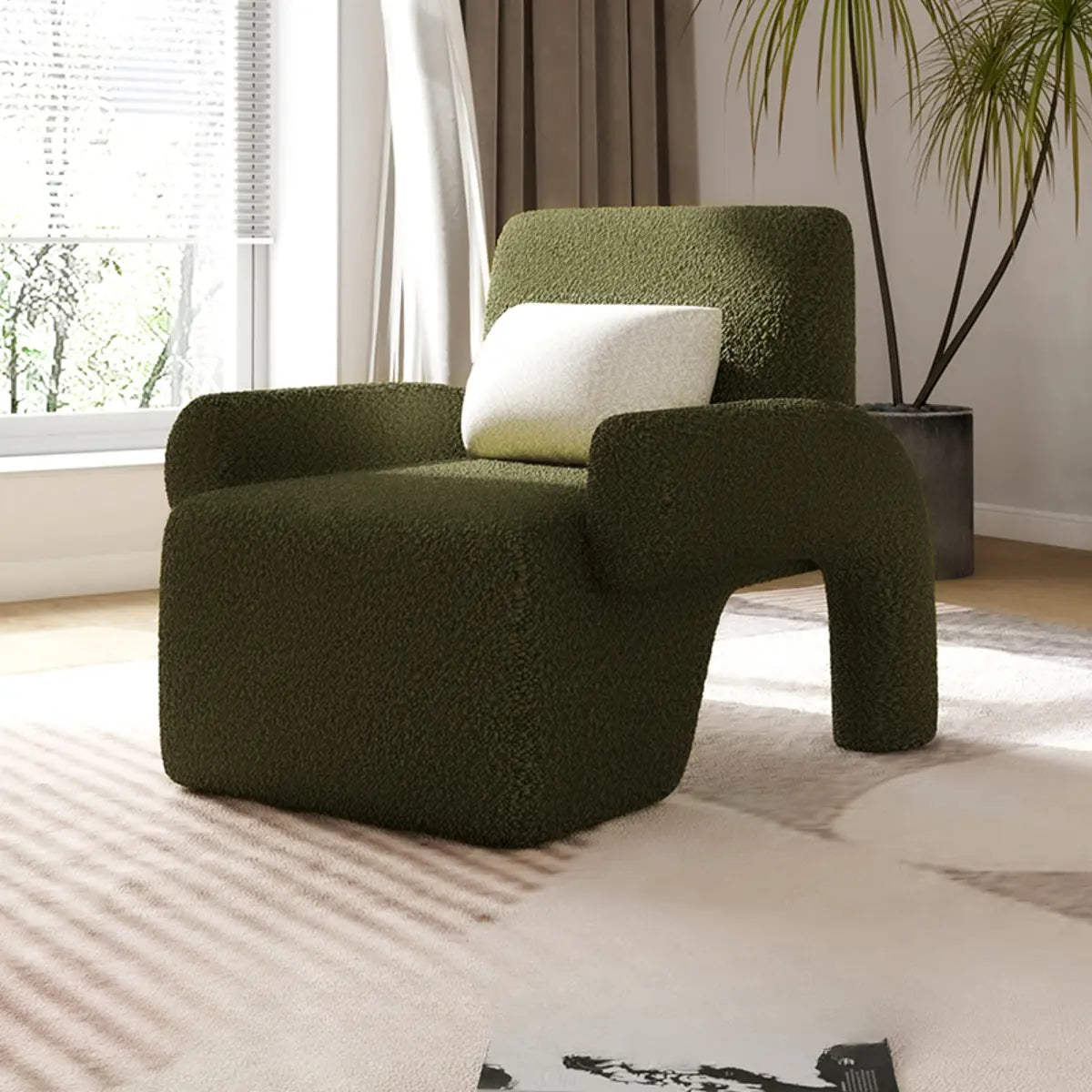 Small Beige Sherpa Pillow Back Reclining Arm Chair