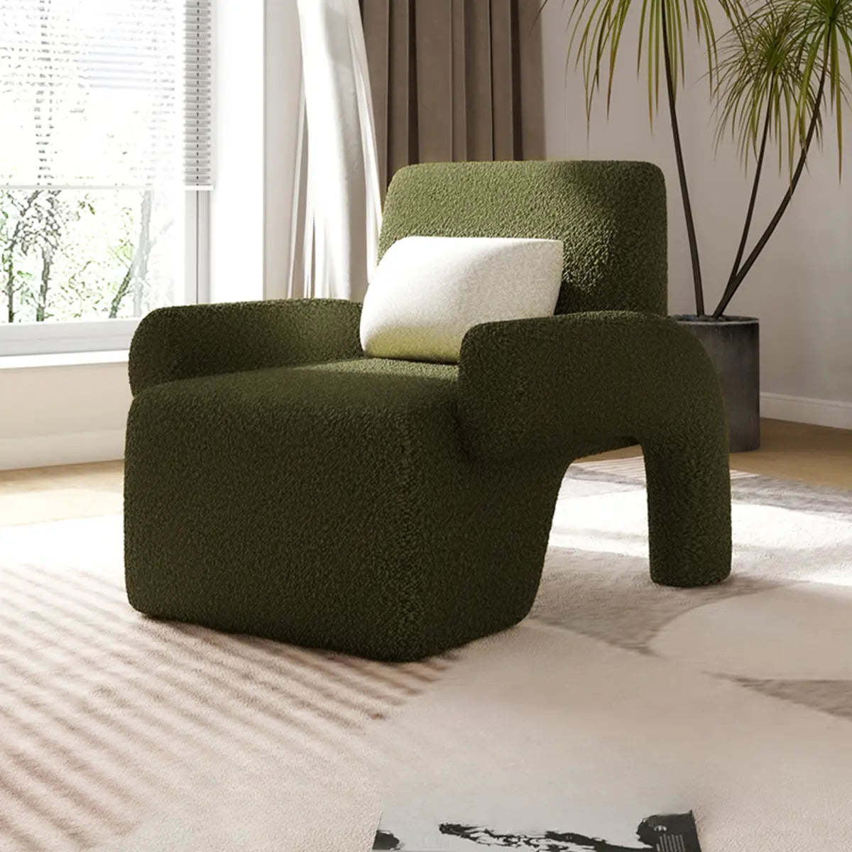 Small Beige Sherpa Pillow Back Reclining Arm Chair