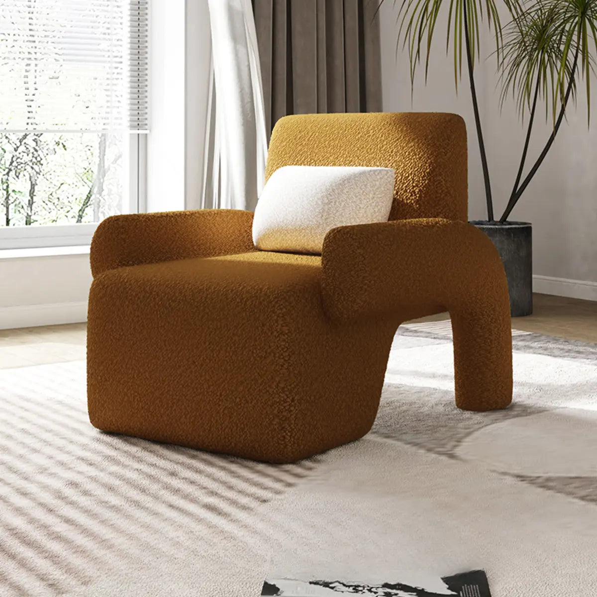 Small Beige Sherpa Pillow Back Reclining Arm Chair
