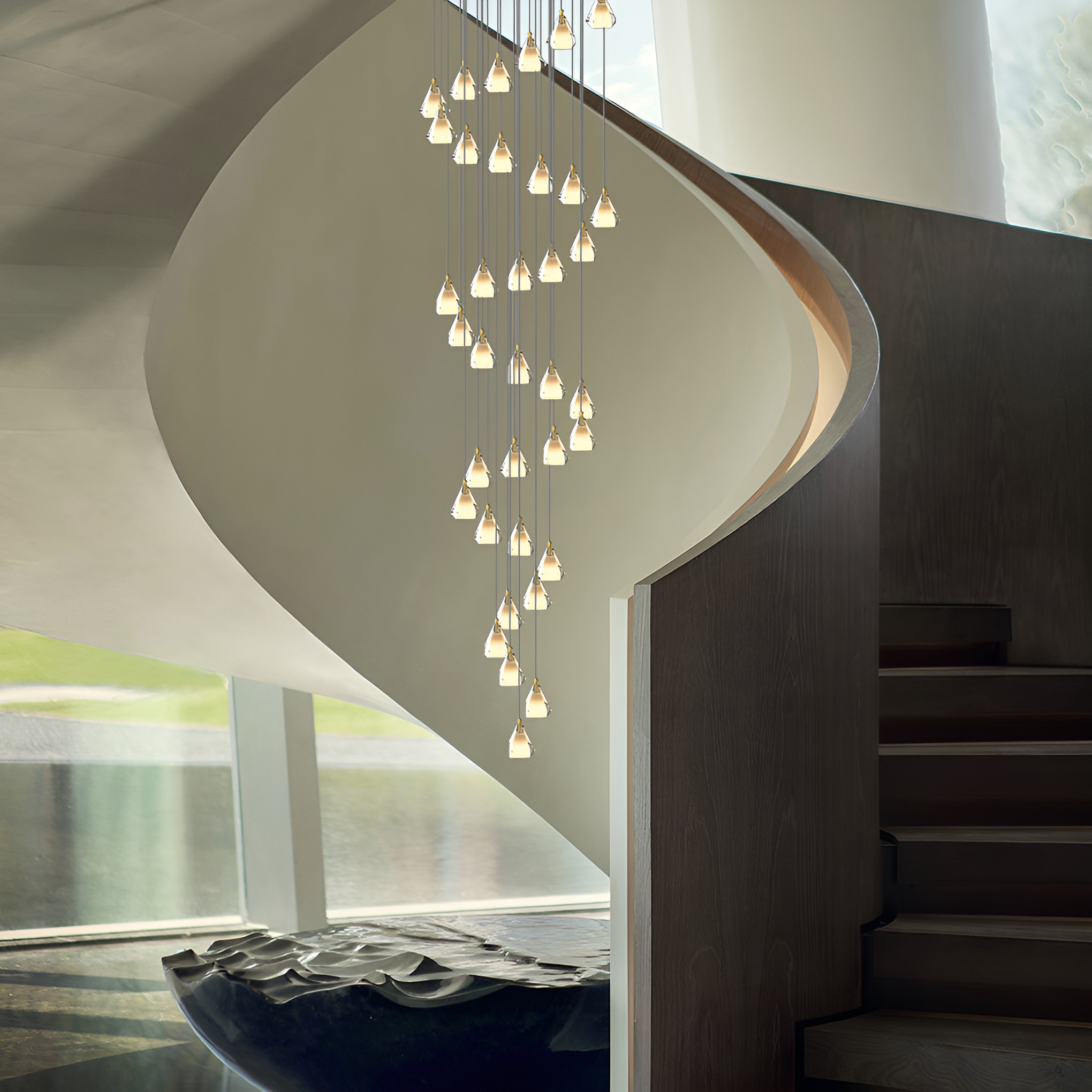 Crystal Shade Dimmable Nordic Staircase Chandelier