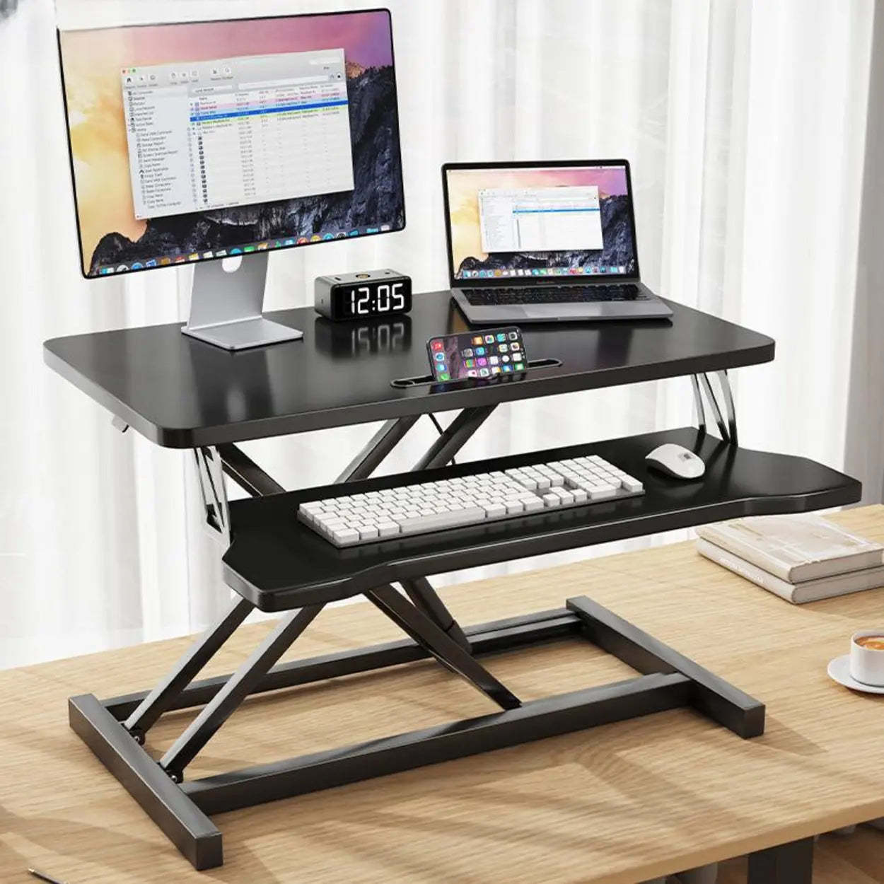 Narrow Foldable Adjustable Wood Writing Desk — Black / Table Only