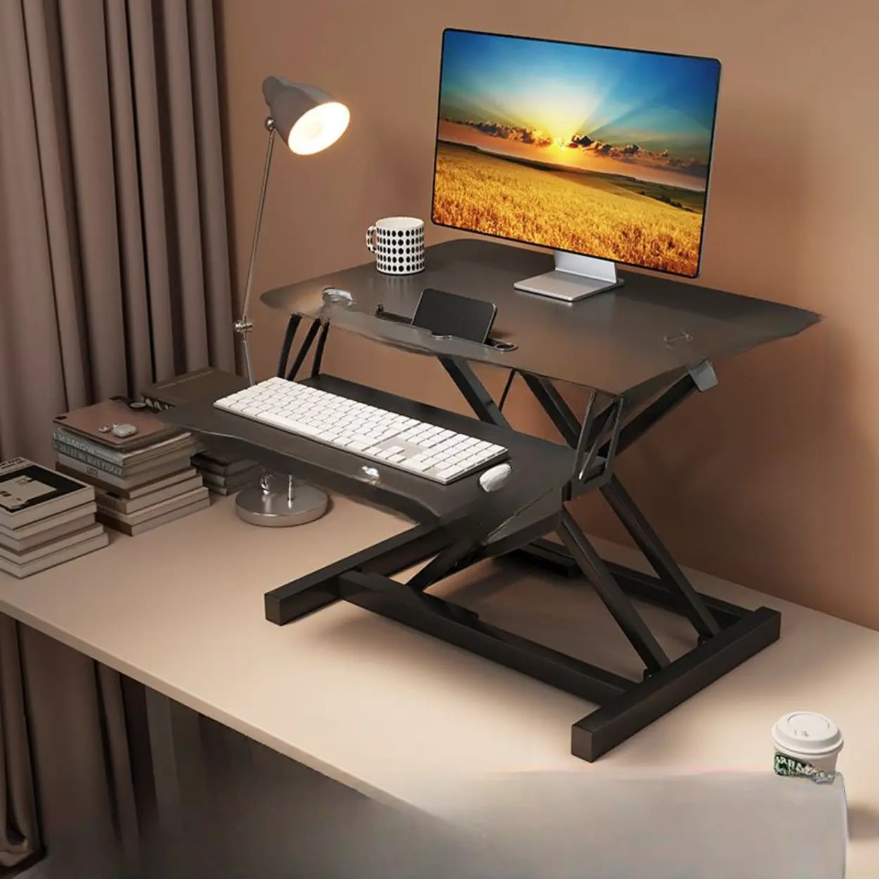 Narrow Foldable Adjustable Wood Writing Desk — Black / Table Only