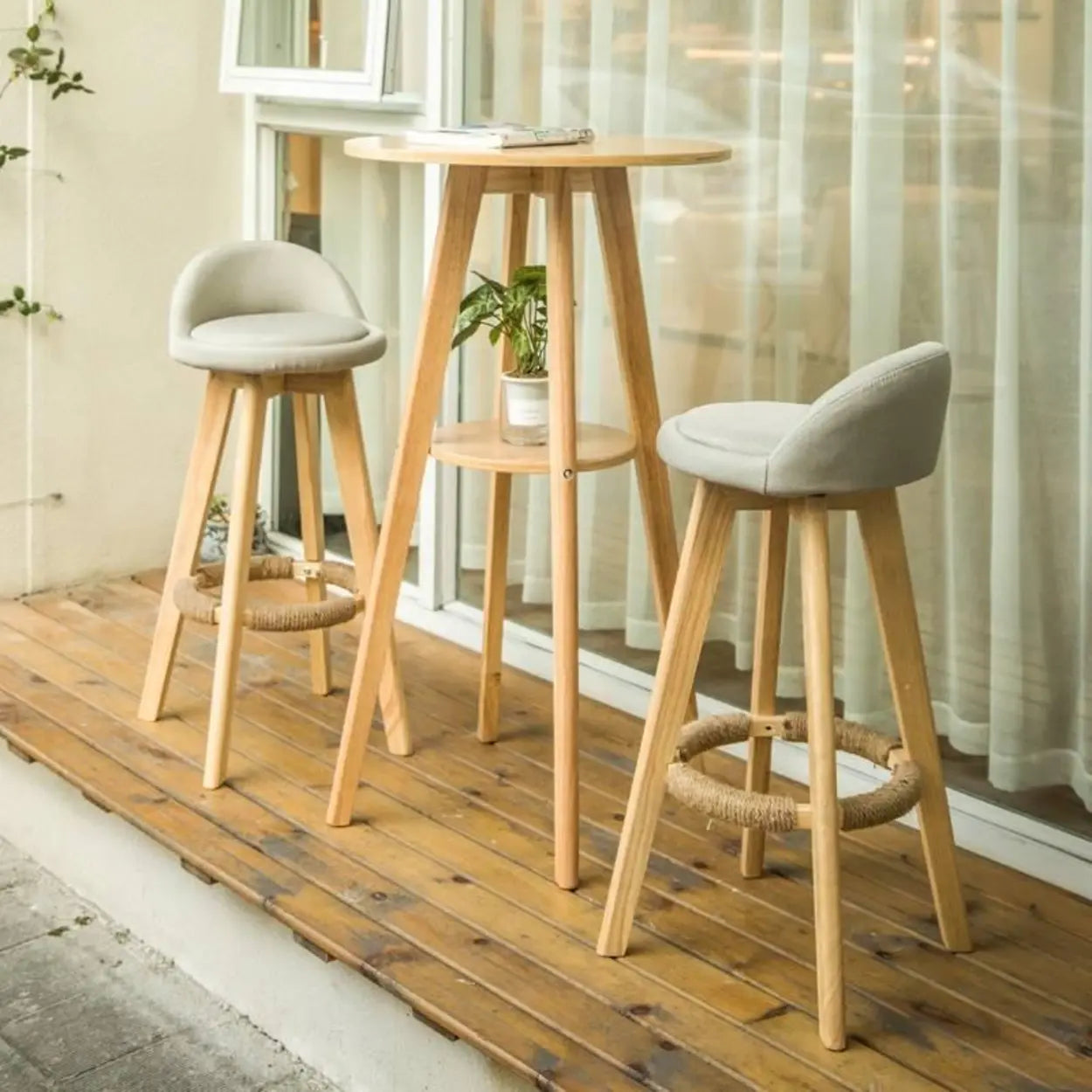 Small Natural Round Rubberwood Bar Table