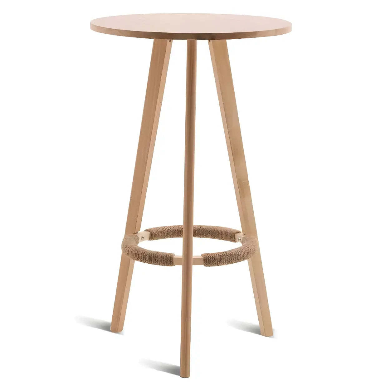 Small Natural Round Rubberwood Bar Table — Natural / Storage Included / Table Only