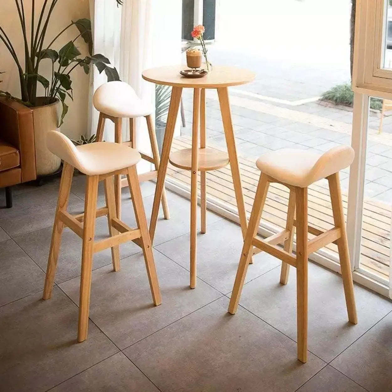 Small Natural Round Rubberwood Bar Table — Natural / Storage Not Included / Table Only