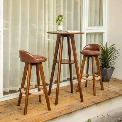Small Natural Round Rubberwood Bar Table