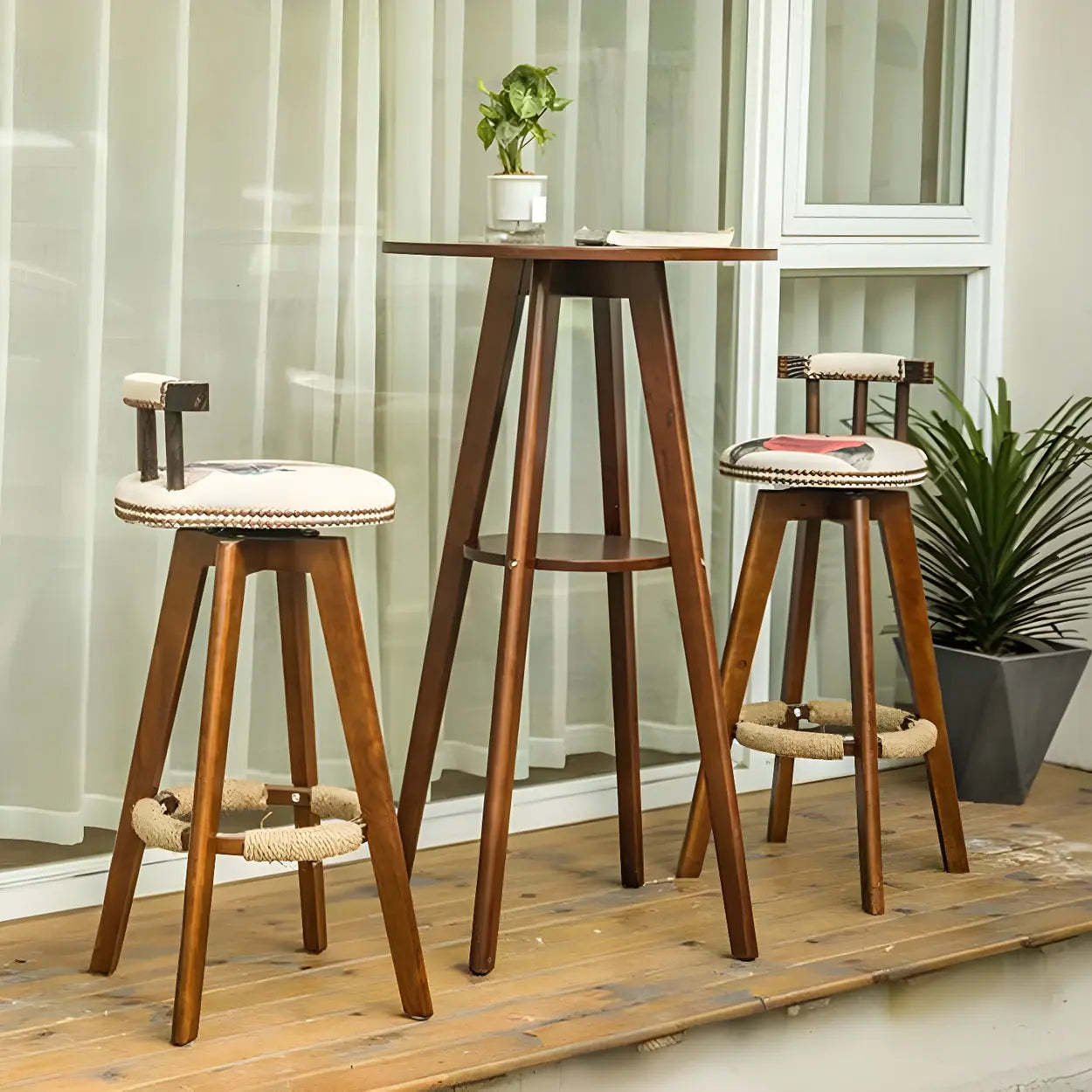 Small Natural Round Rubberwood Bar Table