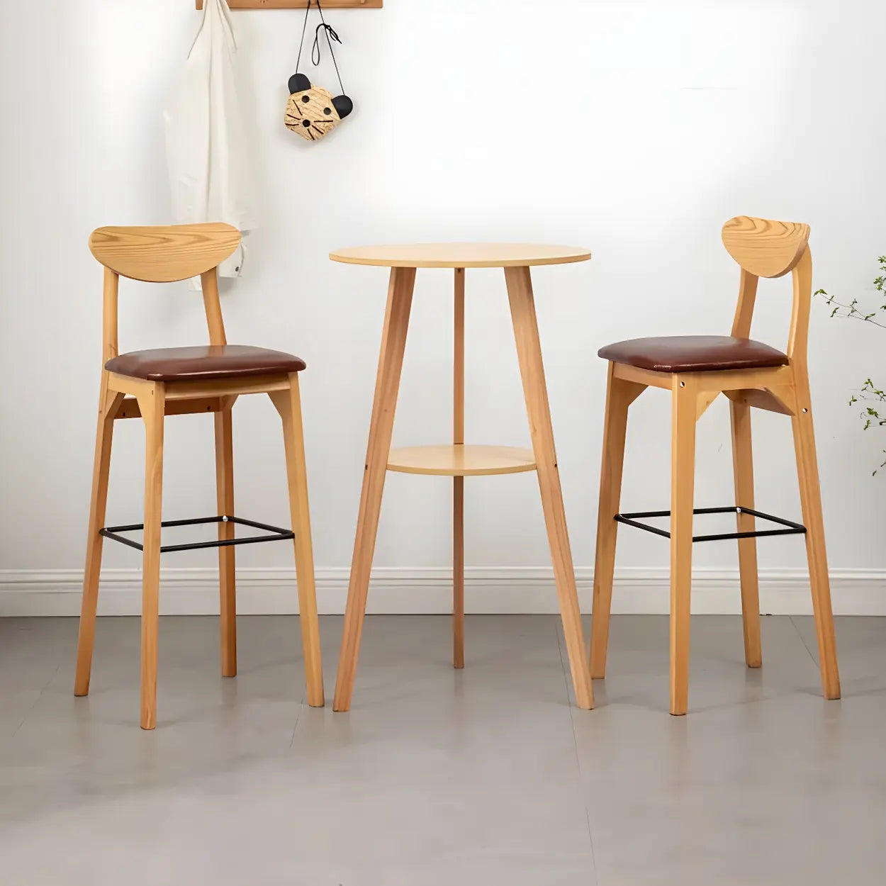 Small Natural Round Wood Bar Table with Storage
