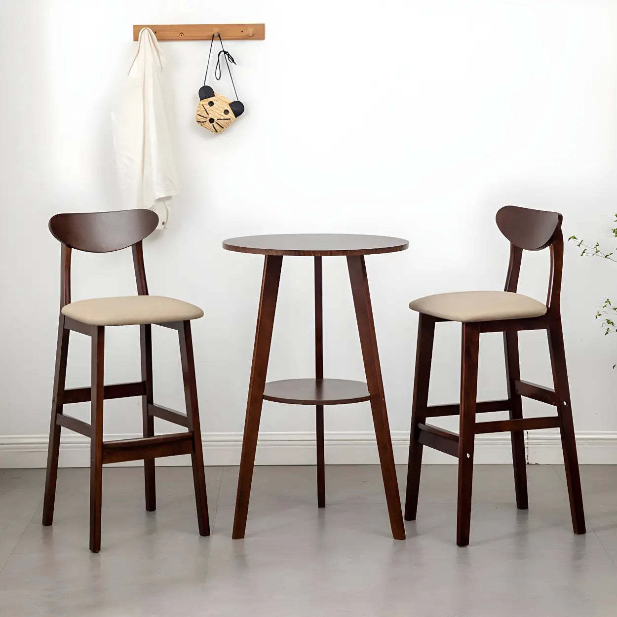 Small Natural Round Wood Bar Table with Storage