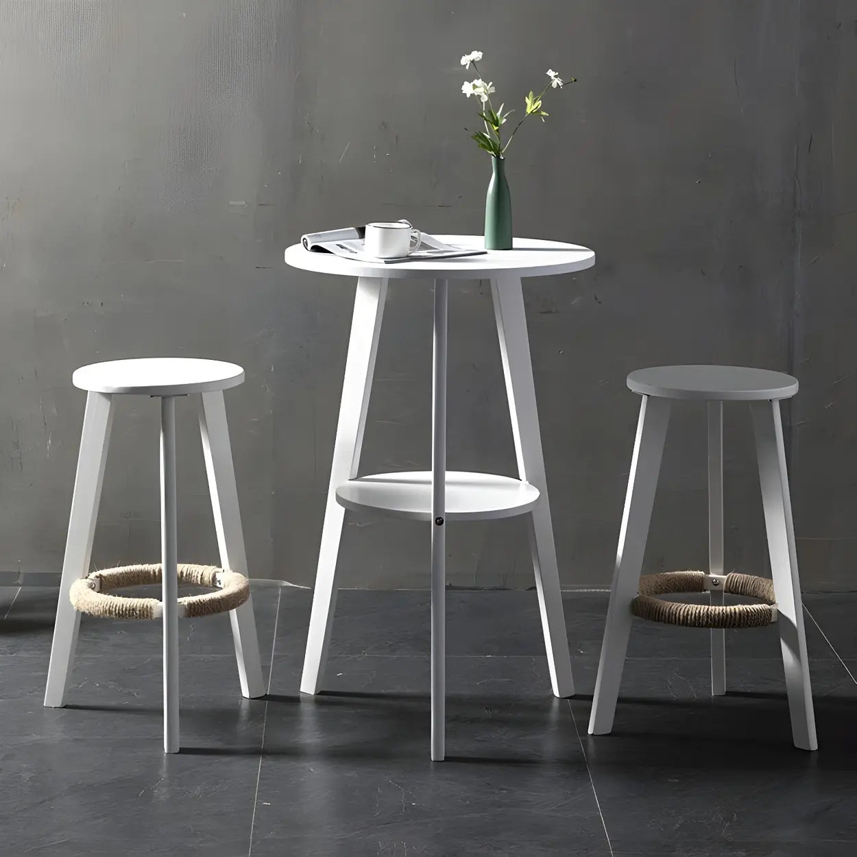 Small Natural Round Wood Bar Table with Storage