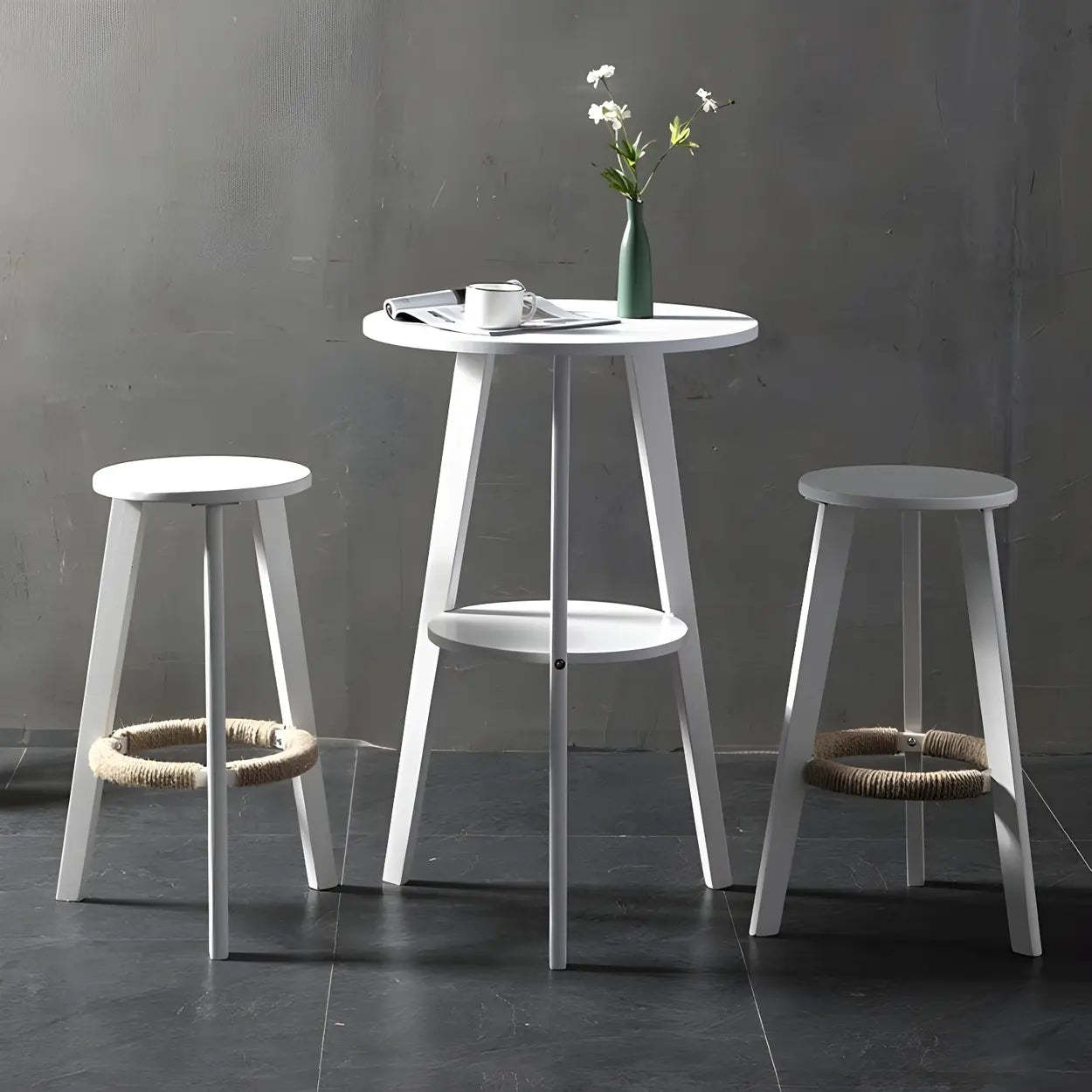 Small Natural Round Wood Bar Table with Storage