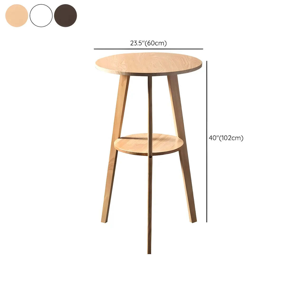Small Natural Round Wood Bar Table with Storage