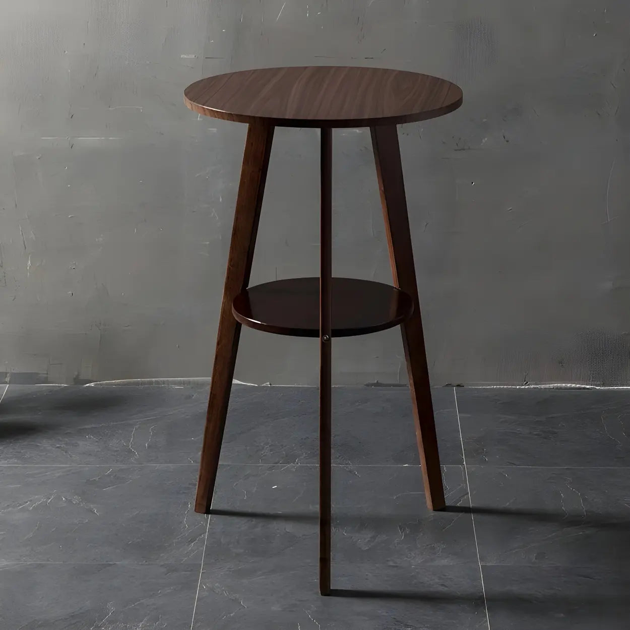 Small Natural Round Wood Bar Table with Storage — Nut-Brown / Table Only
