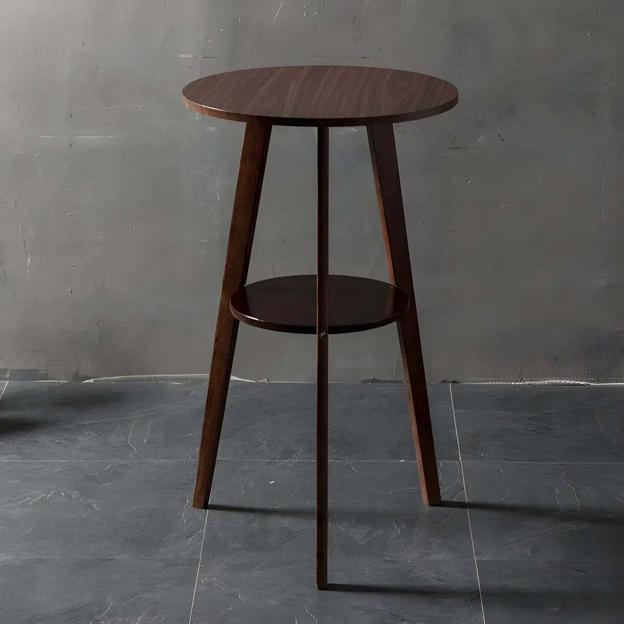 Small Natural Round Wood Bar Table with Storage — Nut-Brown / Table Only