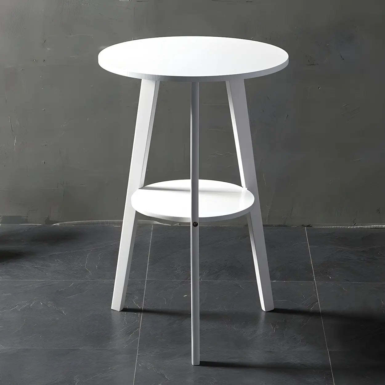 Small Natural Round Wood Bar Table with Storage — Nut-Brown / Table Only