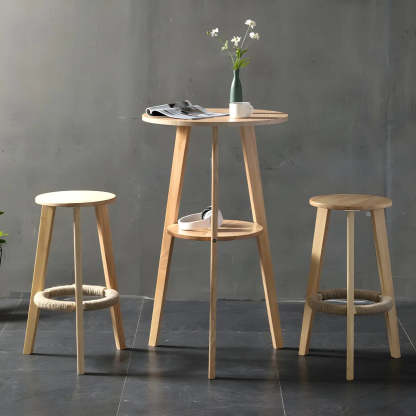 Small Natural Round Wood Bar Table with Storage — Natural / Table Only