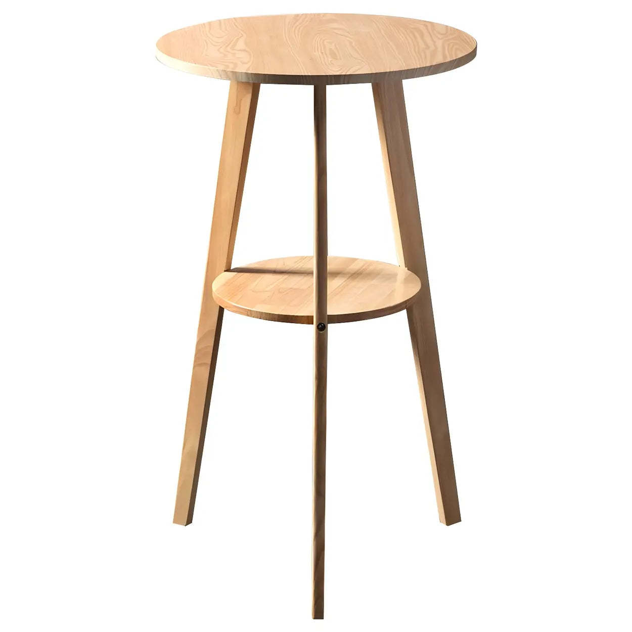 Small Natural Round Wood Bar Table with Storage