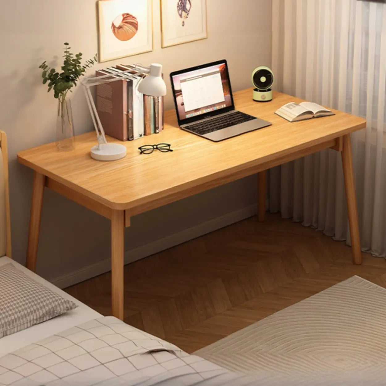 Small Rectangular Natural Wood Writing Desk — White / Table Only