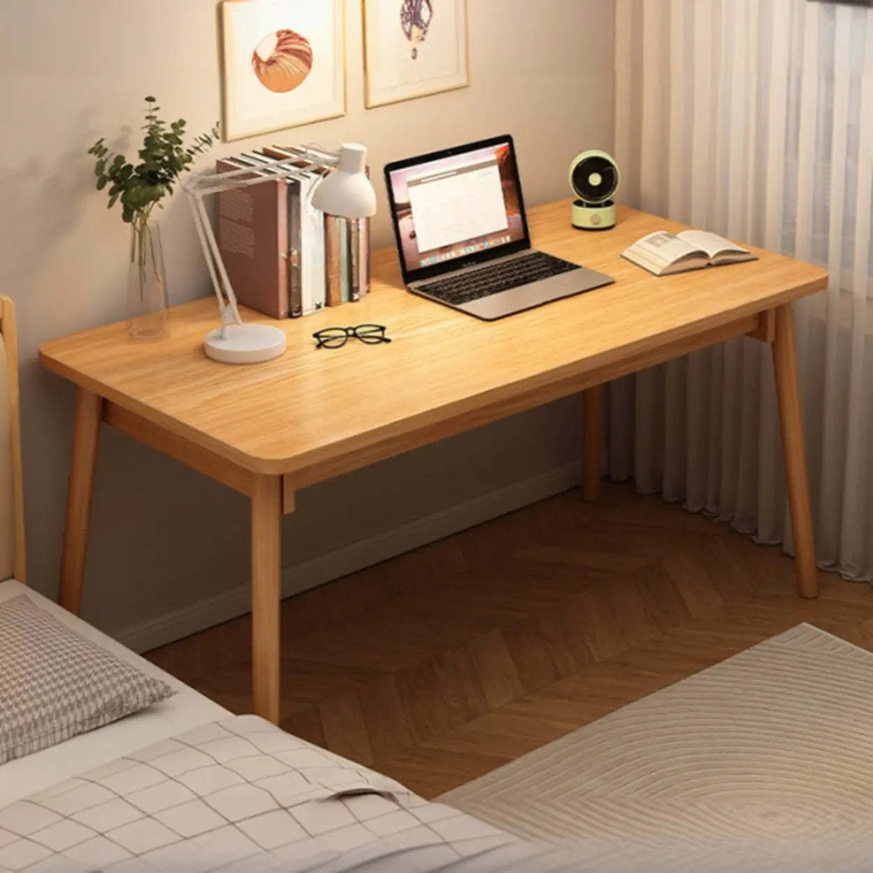 Small Rectangular Natural Wood Writing Desk — White / Table Only