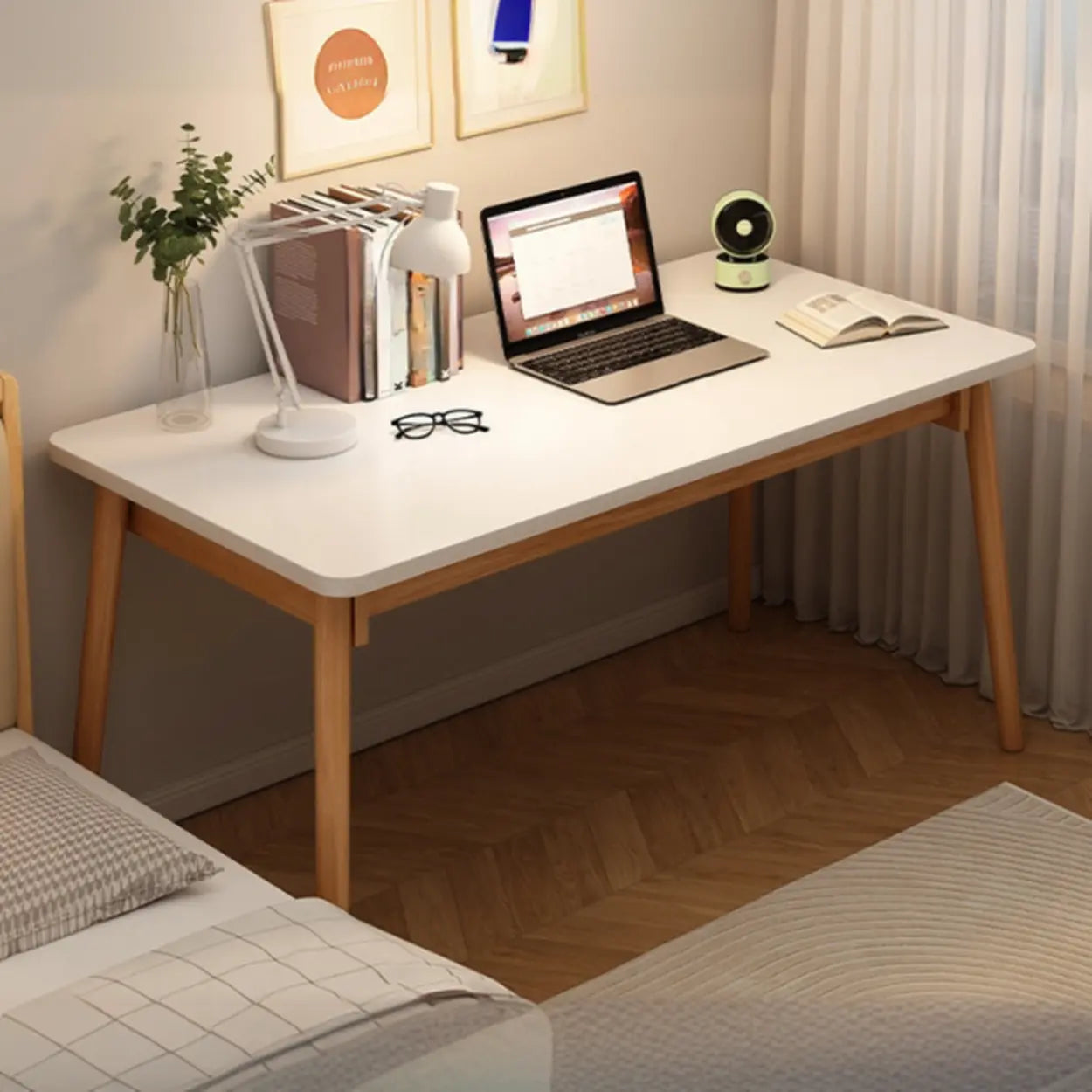 Small Rectangular Natural Wood Writing Desk — White / Table Only