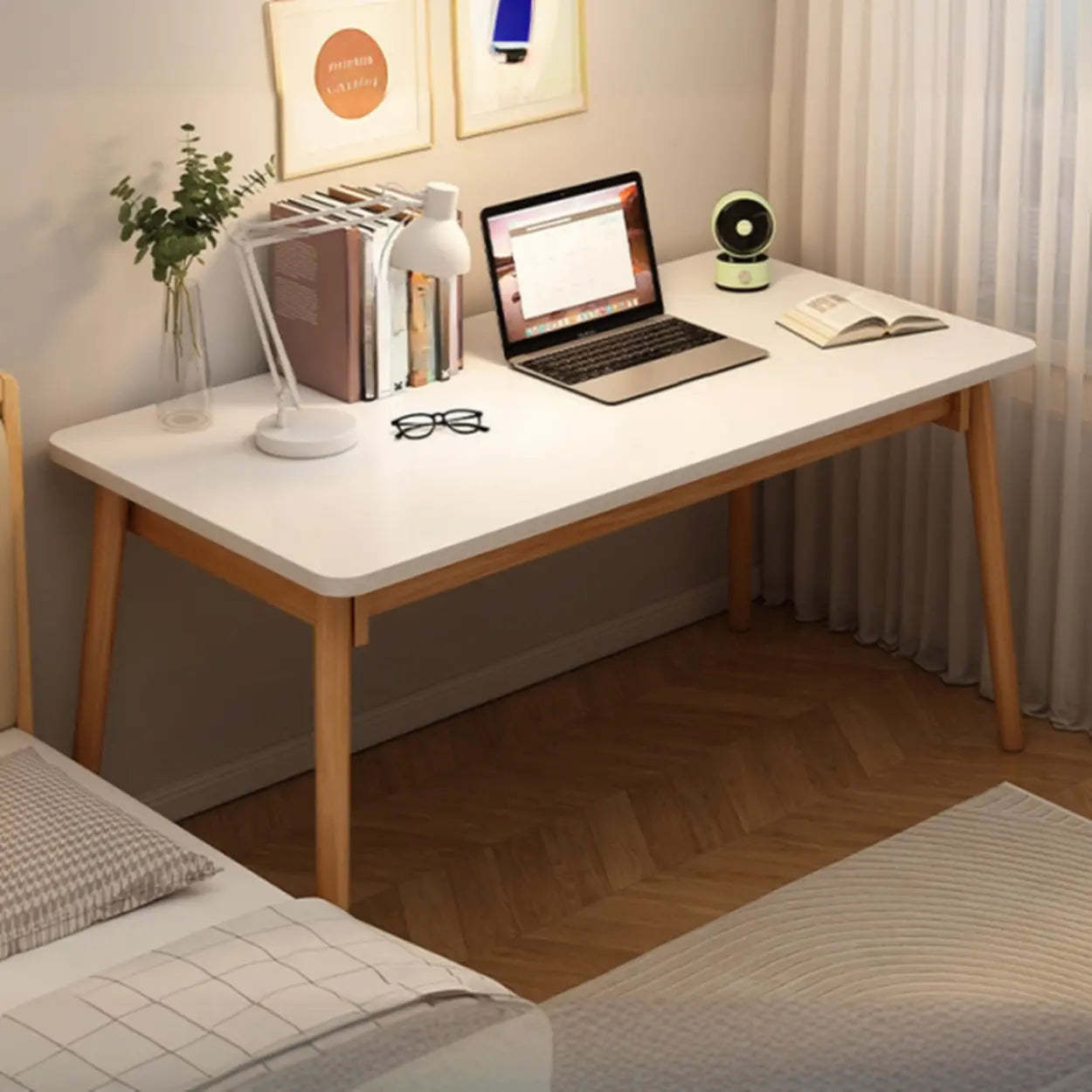 Small Rectangular Natural Wood Writing Desk — White / Table Only