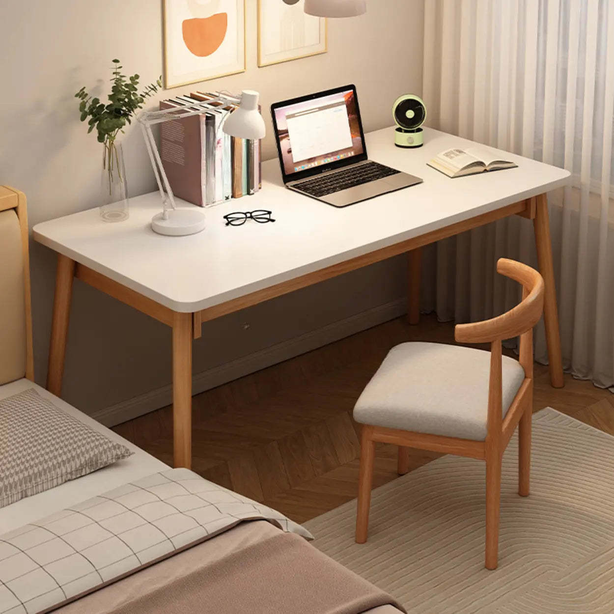 Small Rectangular Natural Wood Writing Desk — White / Table Only