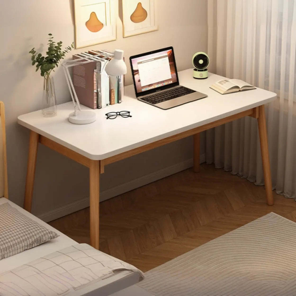 Small Rectangular Natural Wood Writing Desk — Oak / Table Only