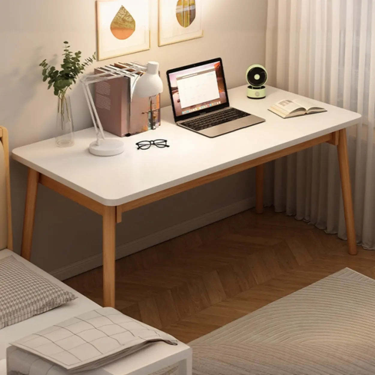 Modern rectangular writing wood desks — 47.2" L x 23.6" W x 28.7" H / White