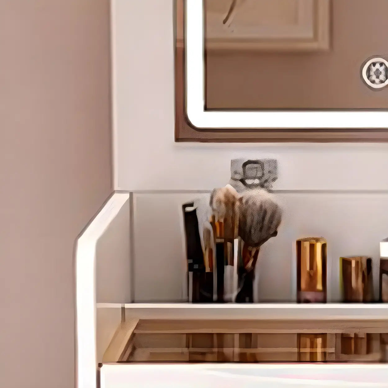 Small White Glass-Top Wood Vanity