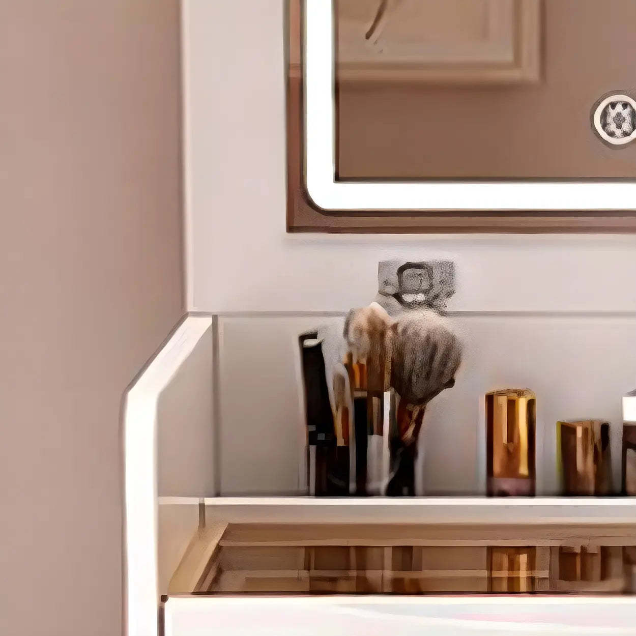 Small White Glass-Top Wood Vanity