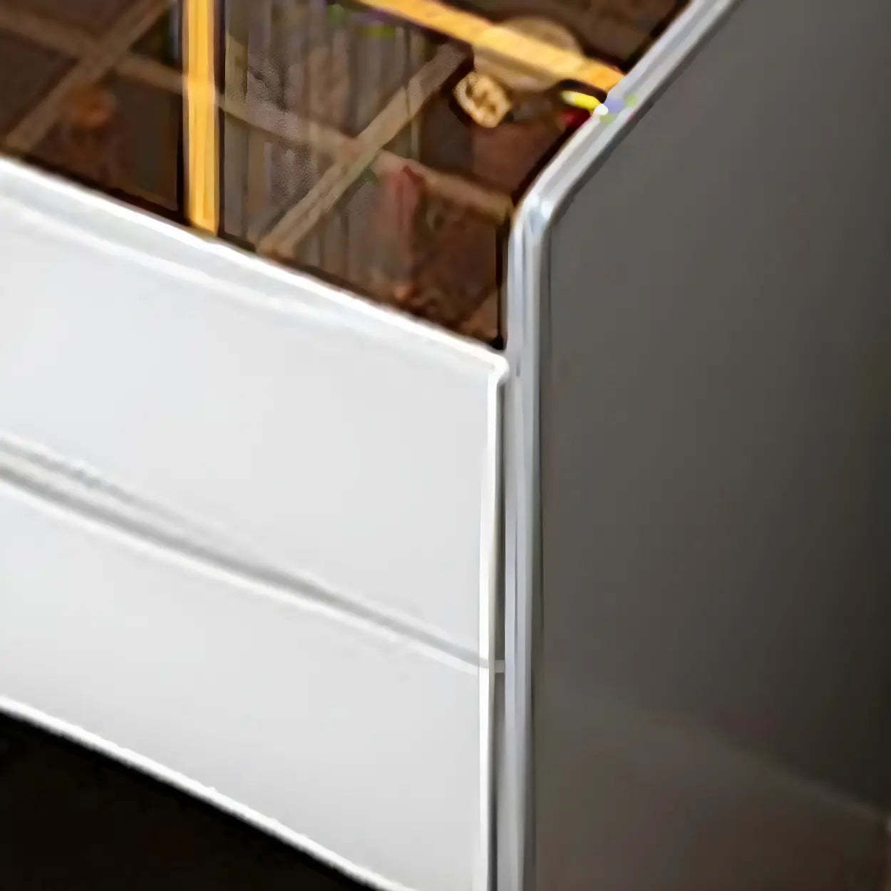 Small White Glass-Top Wood Vanity