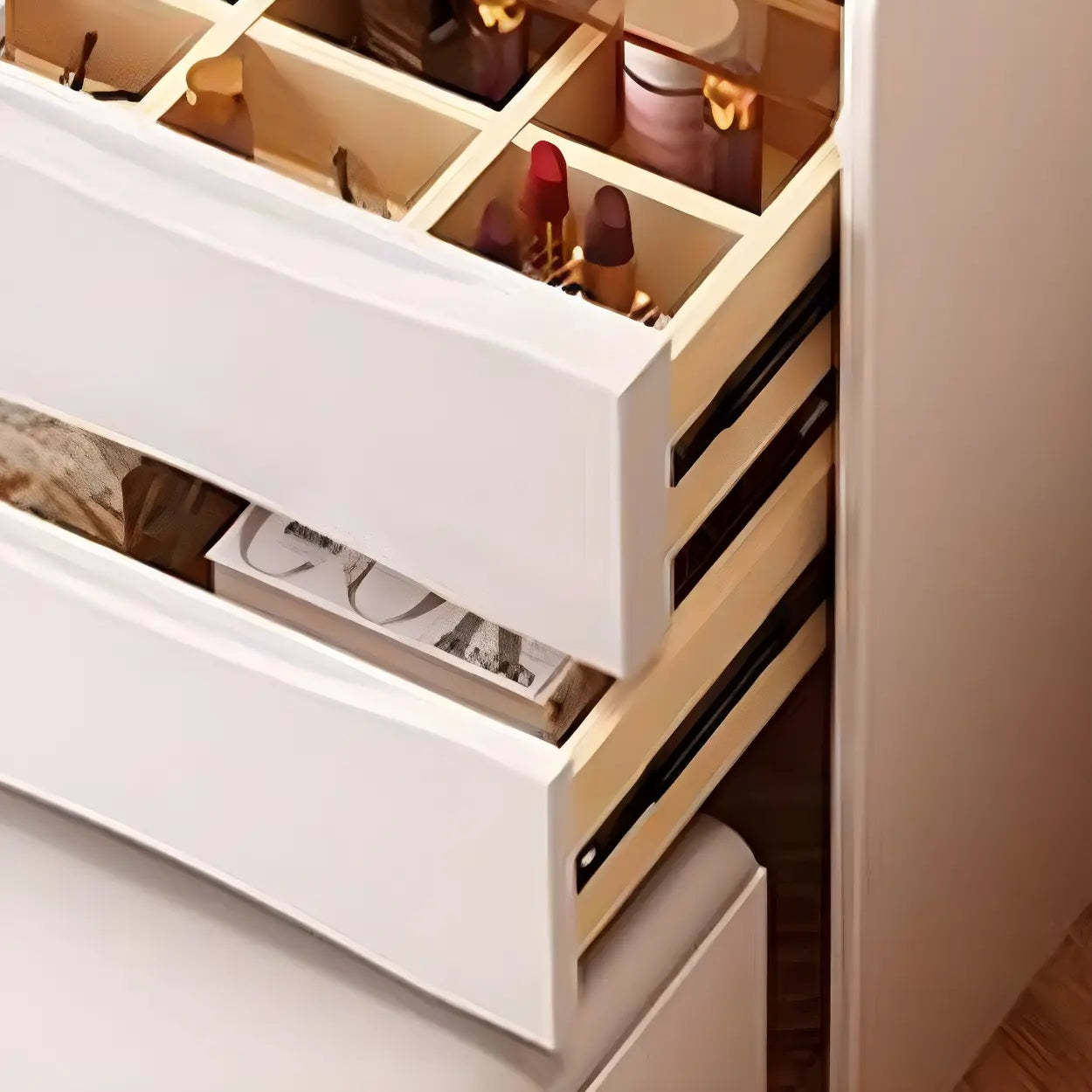 Small White Glass-Top Wood Vanity