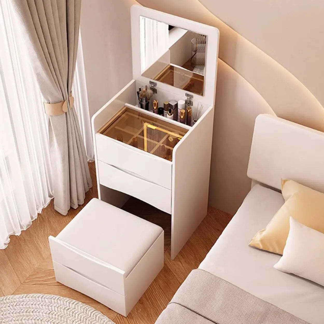 White modern glass-top vanity makeup vanities — Lightless Mirror / Lightless Mirror