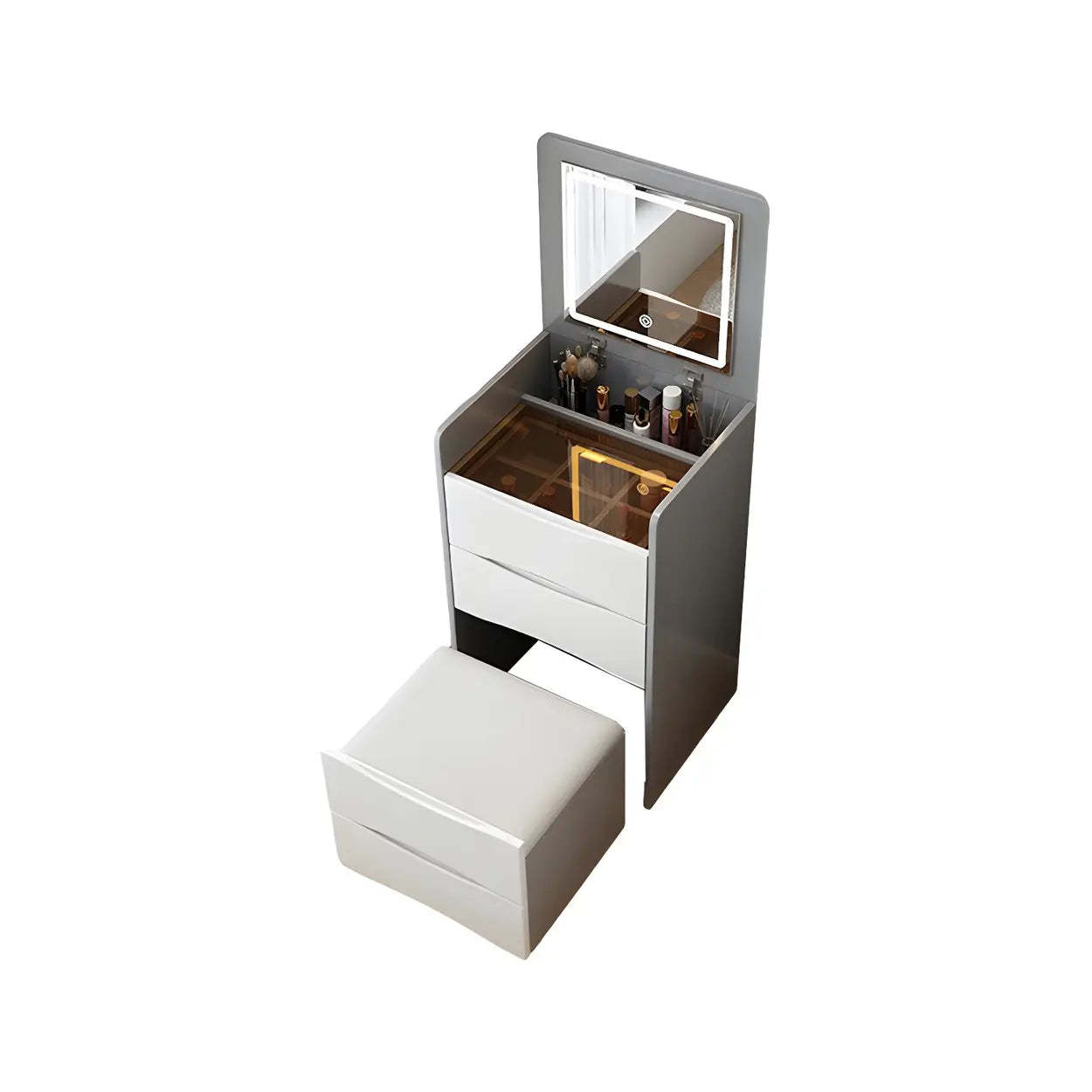Small White Glass-Top Wood Vanity