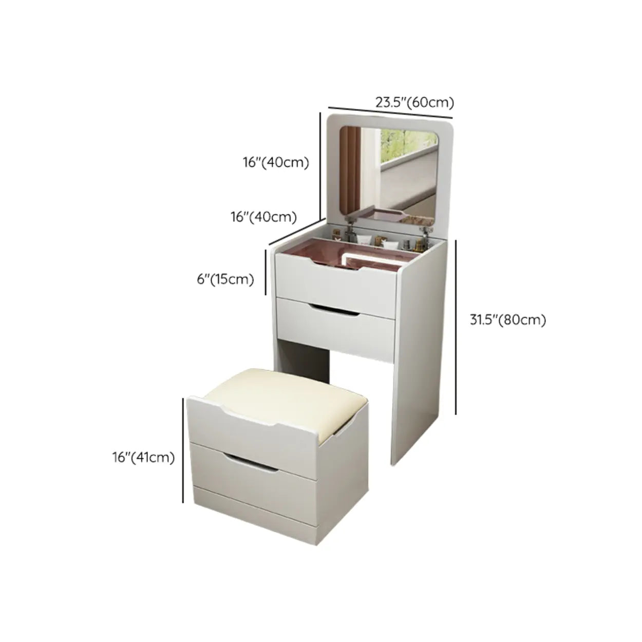 Small White Wood Vanity with Mirror