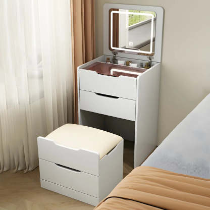 Small White Wood Vanity with Mirror — Makeup Vanity & Mirror & Stools / Lighted Mirror