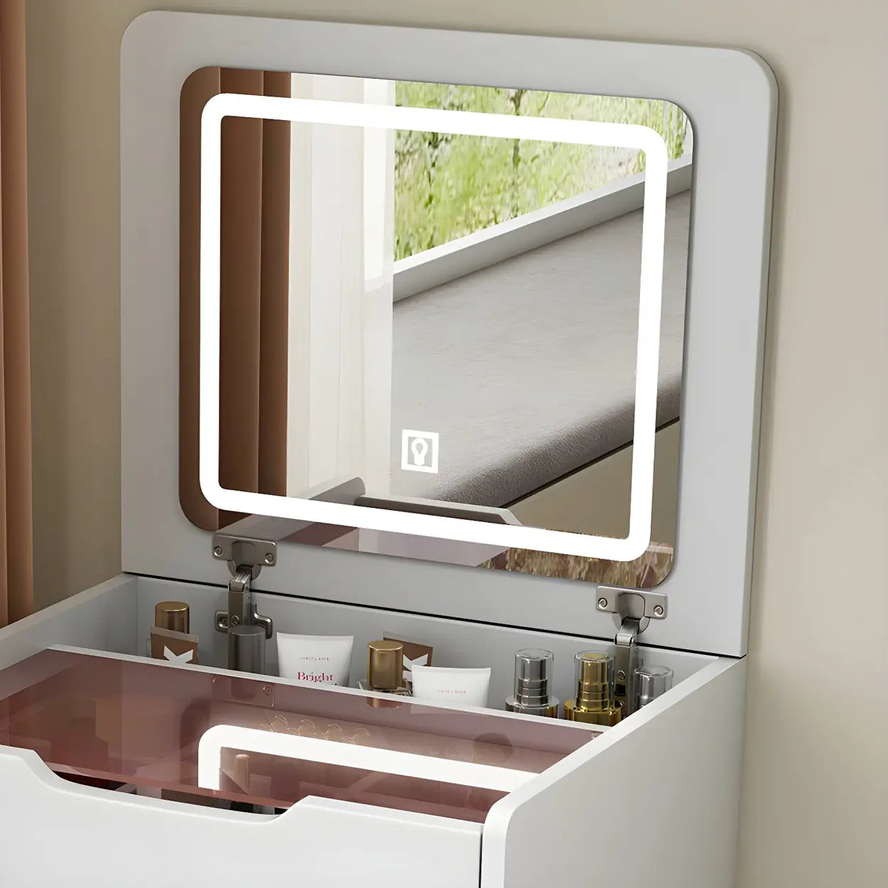 Small White Wood Vanity with Mirror