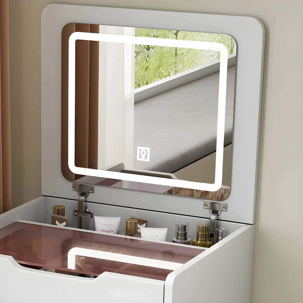 Small White Wood Vanity with Mirror