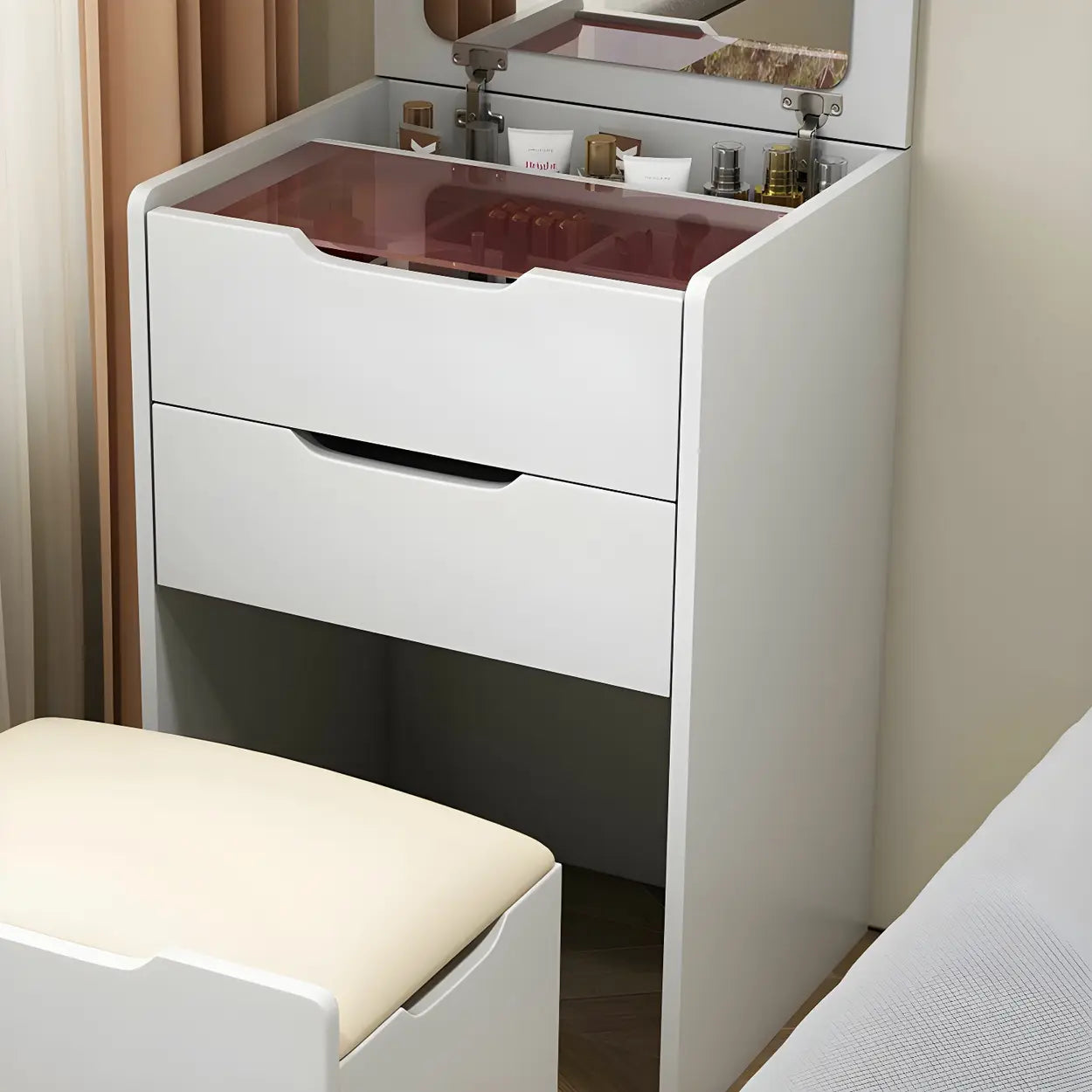 Small White Wood Vanity with Mirror