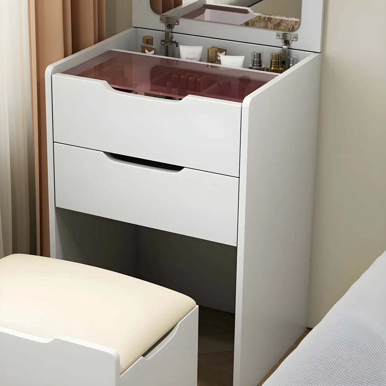 Small White Wood Vanity with Mirror