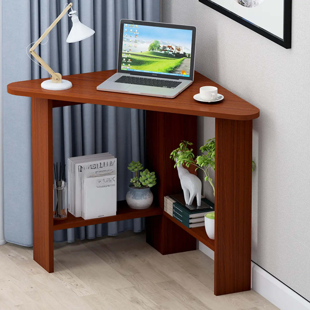 Small Wood Triangle Corner Computer Desk — Black / Table Only