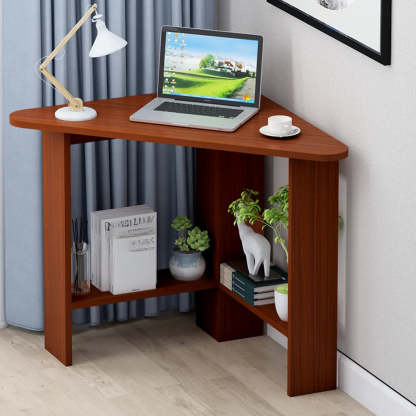 Small Wood Triangle Corner Computer Desk — Black / Table Only