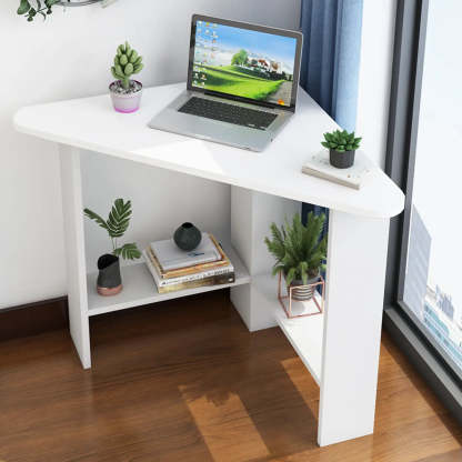 Small Wood Triangle Corner Computer Desk — Light Walnut / Table Only