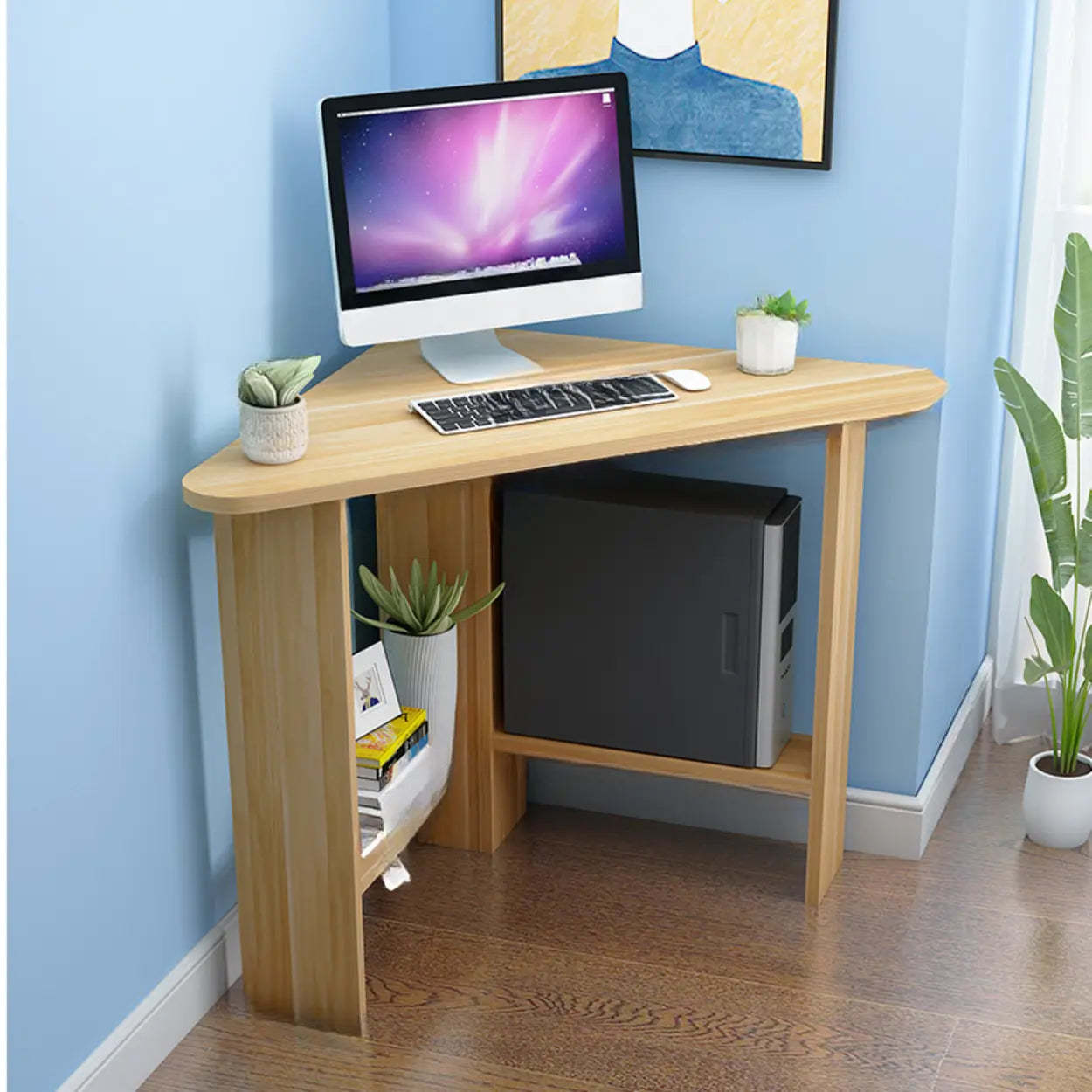 Small Wood Triangle Corner Computer Desk — Black / Table Only