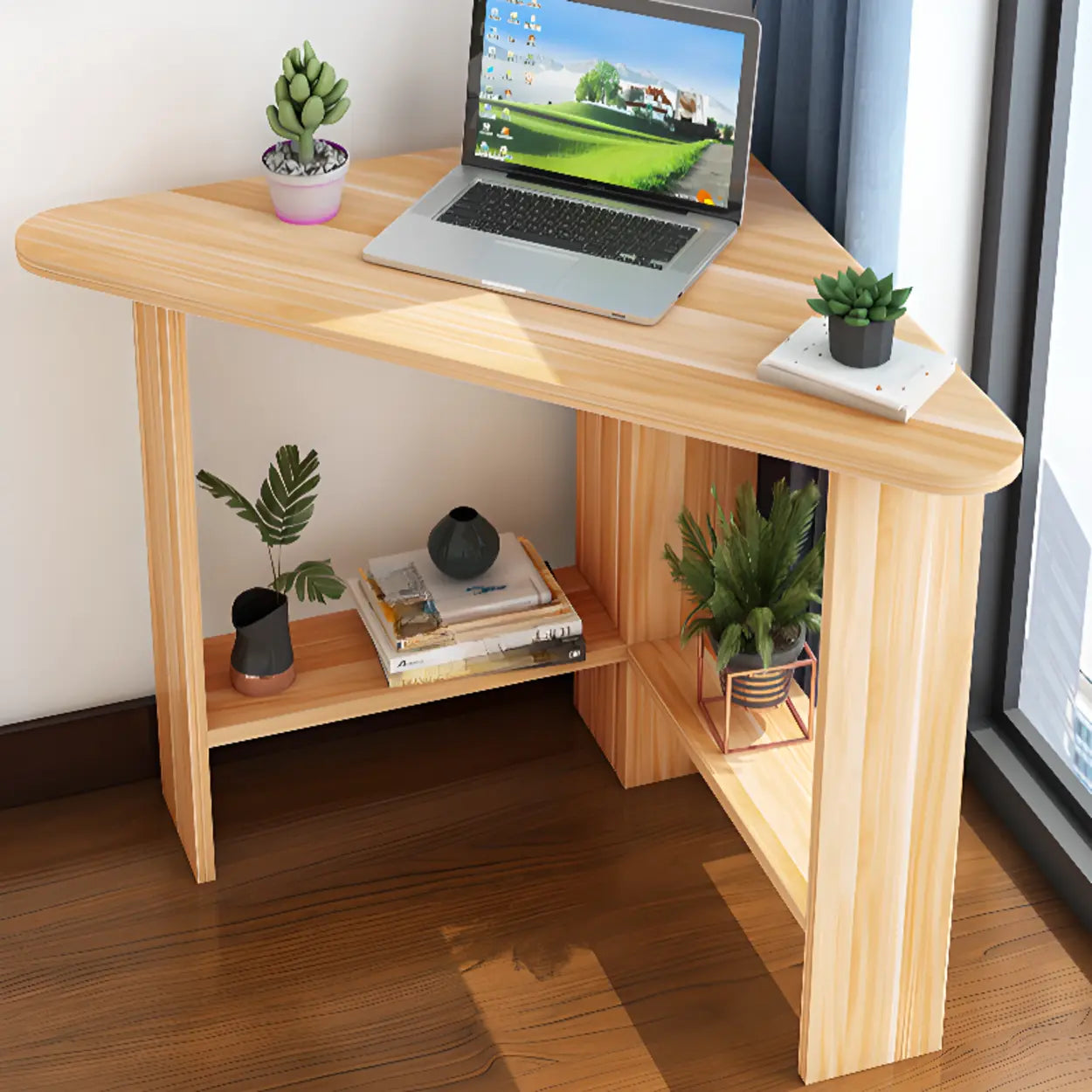 Small Wood Triangle Corner Computer Desk — White / Table Only