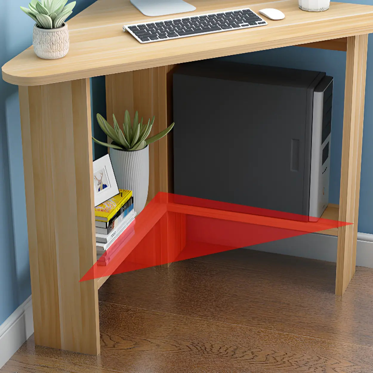 Small Wood Triangle Corner Computer Desk — Light Walnut / Table Only